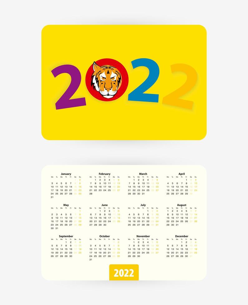 2022 fickkalender med färgglada siffror för år 2022 vektor