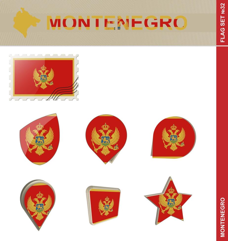 montenegro flagguppsättning, flagguppsättning vektor