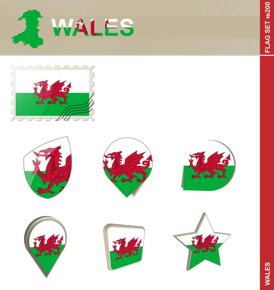 wales flagg set, flagg set vektor