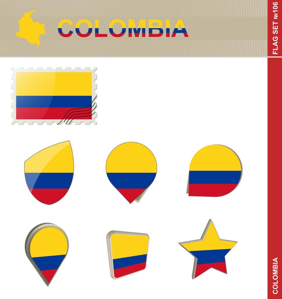 colombia flagg set, flagg set vektor