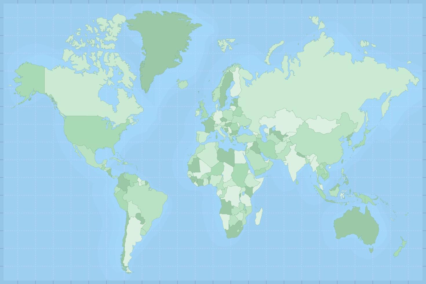 detaljerad karta över världen i gröna nyanser. vektor
