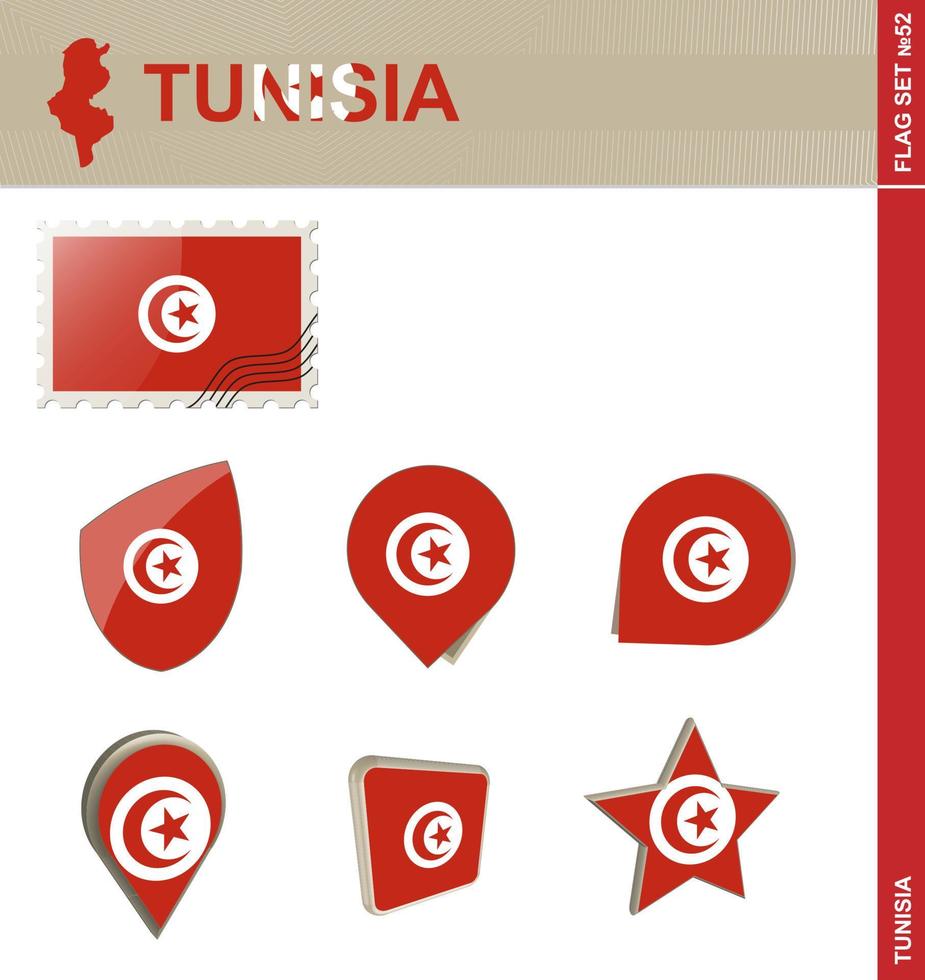tunesien flaggensatz, flaggensatz vektor