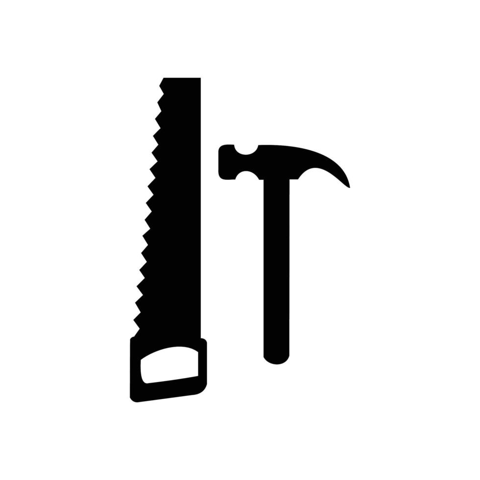vektorbild av såg och hammare logotyp på svart och vit bakgrund vektor