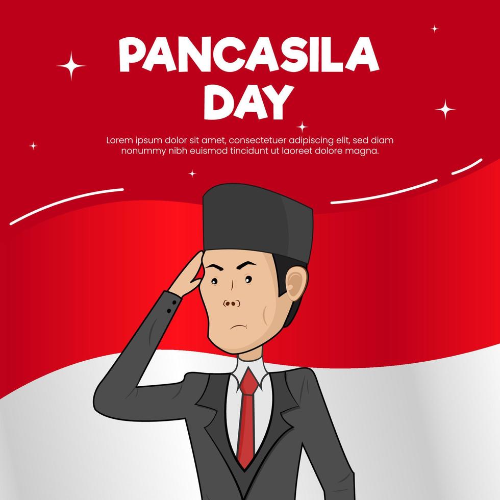 vektor illustration av pancasila dag. pancasila-dagen med den indonesiska flaggan som bakgrund och folk respekterar