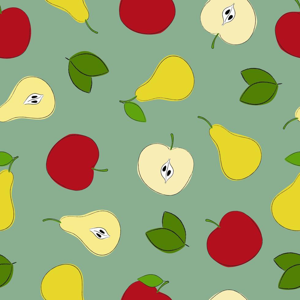frukt seamless mönster, abstrakt upprepad bakgrund. äpplen och päron. för papper, omslag, tyg, omslagspapper, väggkonst. vektor