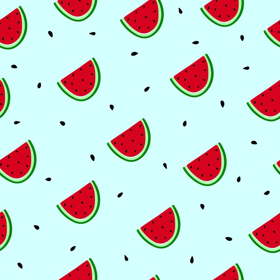 vattenmelon skivor seamless mönster. handritad doodle frukt på blå bakgrund. ljus sommar bakgrund. vektor