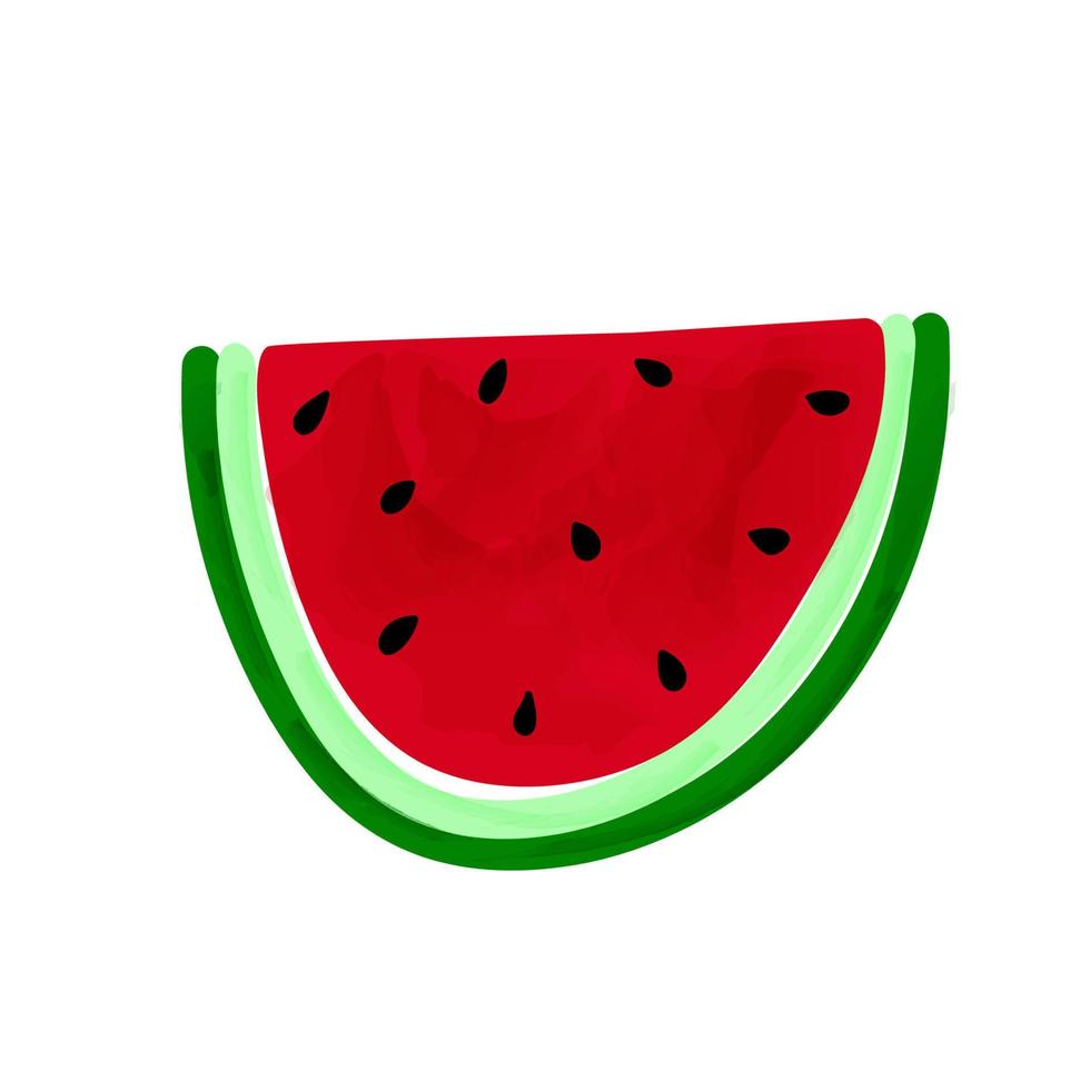 färgglad tecknad digital vattenmelon i akvarell stil. vattenmelon frukt skiva med frön. platt doodle design. vektor