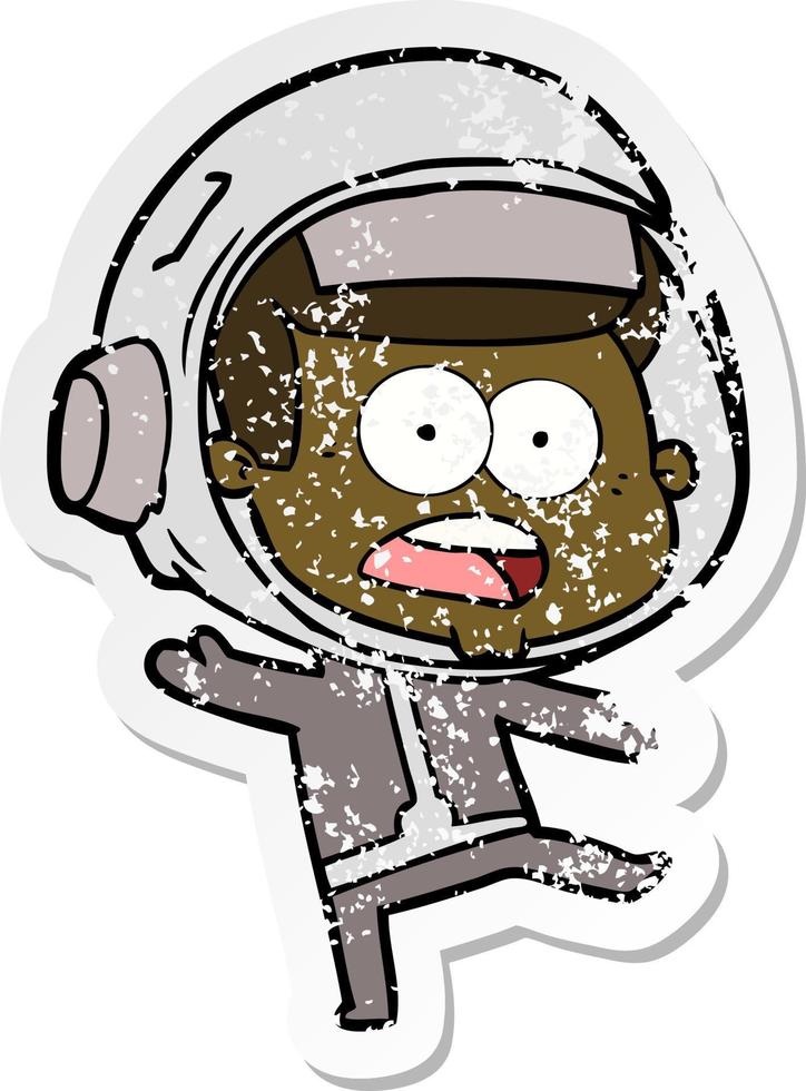 bedrövad klistermärke av en tecknad överraskad astronaut vektor