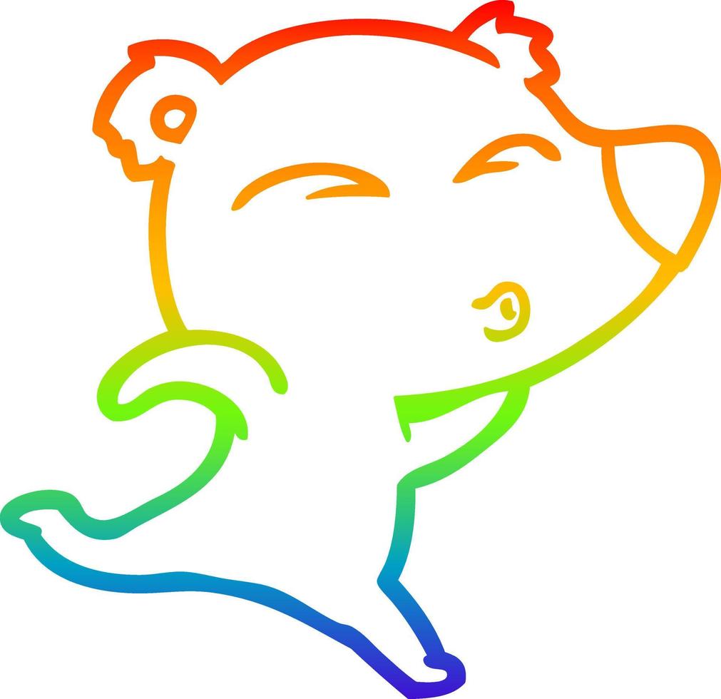 Regenbogen-Gradientenlinie Zeichnung Cartoon pfeifender Eisbär vektor