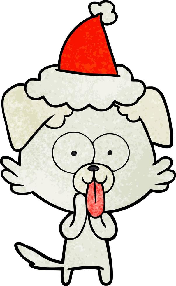 Strukturierter Cartoon eines Hundes mit herausgestreckter Zunge und Weihnachtsmütze vektor