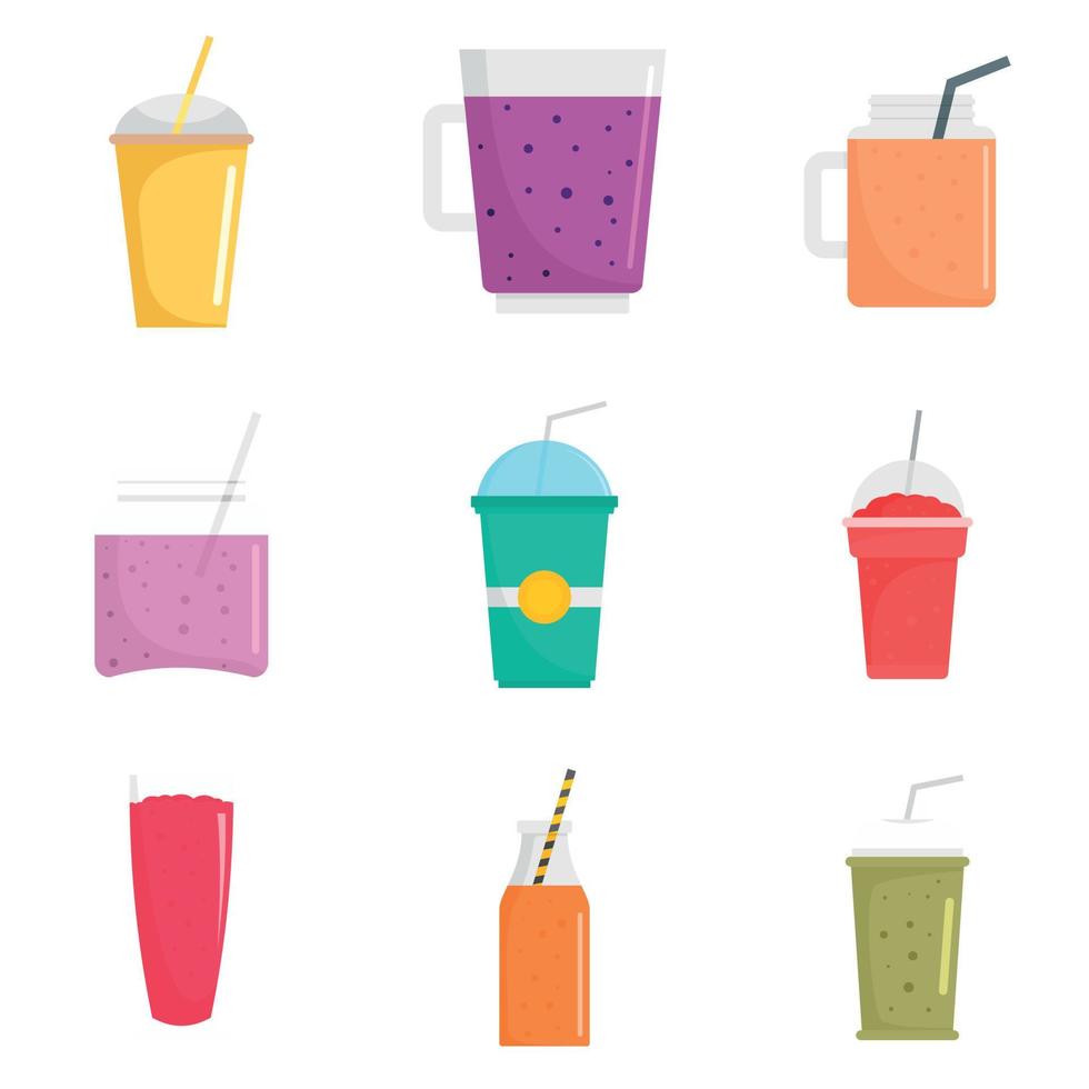 smoothie fruktjuice ikoner set, platt stil vektor