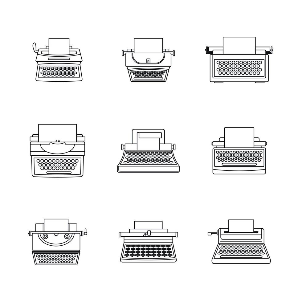 Symbole für Schreibmaschinentasten gesetzt, Umrissstil vektor