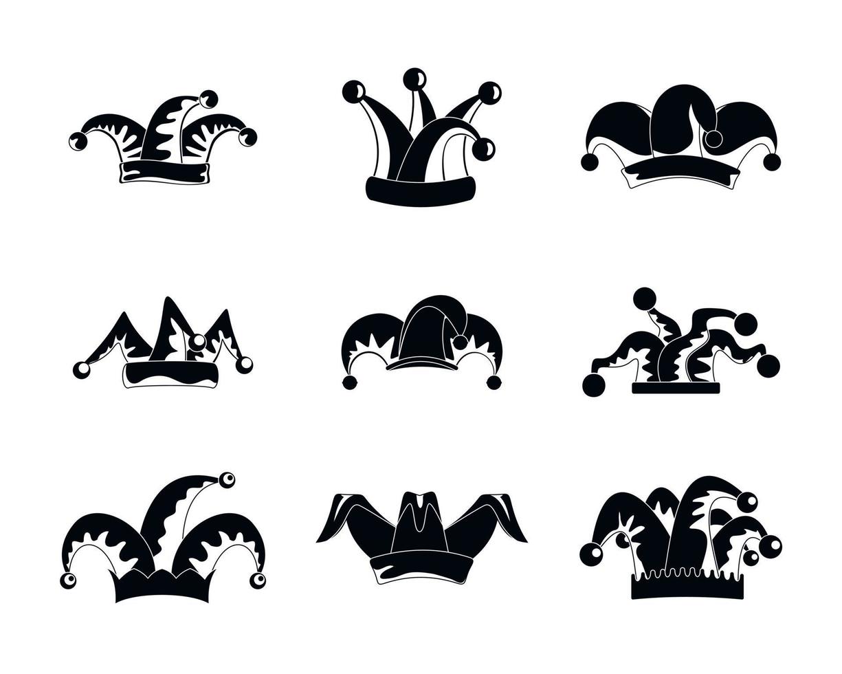 Jester Fools Hat Icons Set, einfachen Stil vektor