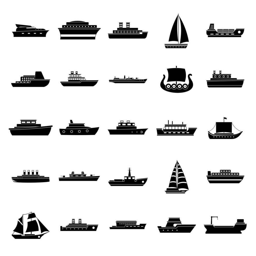 båt ikoner set, enkel stil vektor