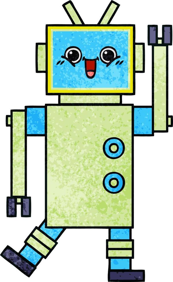 Retro-Grunge-Textur-Cartoon-Roboter vektor