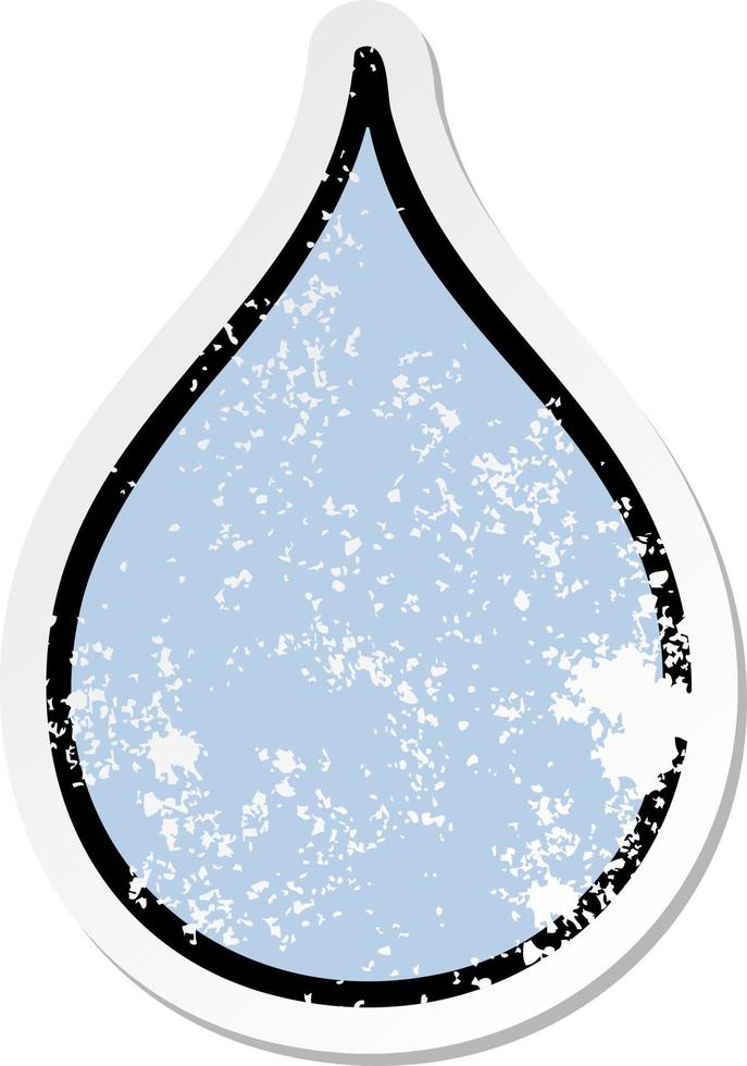 bedrövad klistermärke av en udda handritad tecknad regndroppe vektor