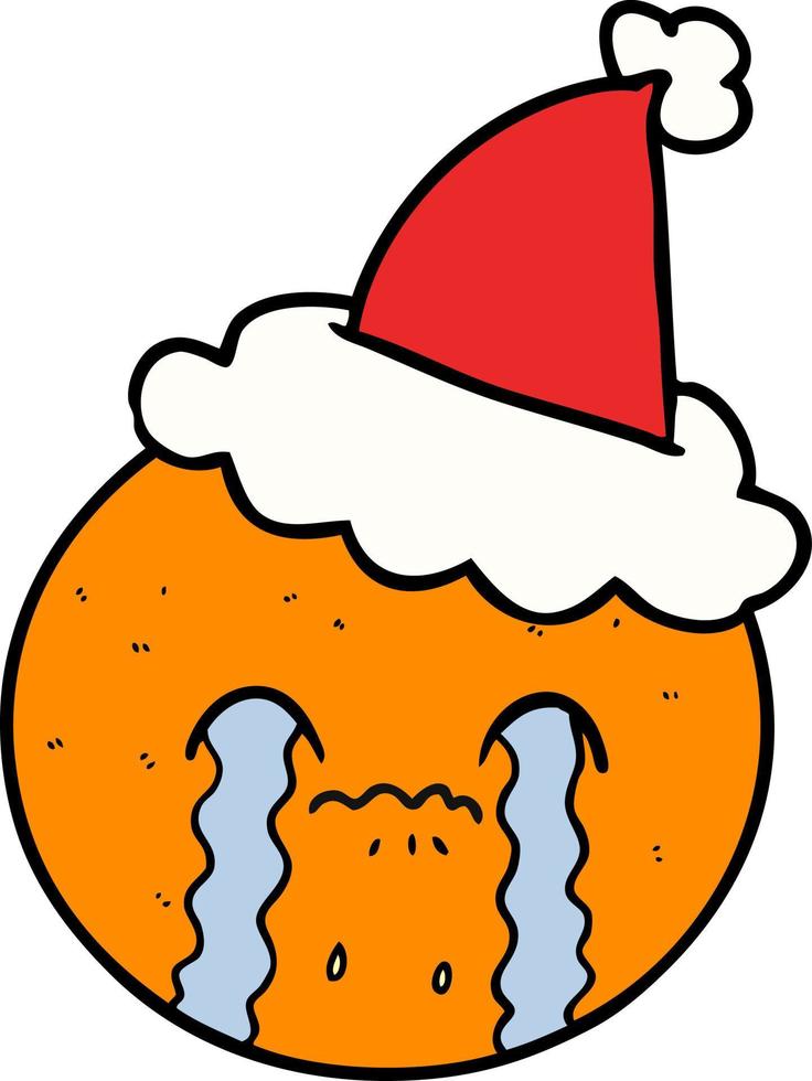 Strichzeichnung einer Orange mit Weihnachtsmütze vektor