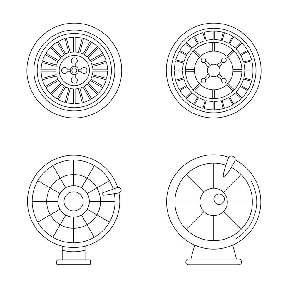 roulette hjul förmögenhet ikoner set, kontur stil vektor