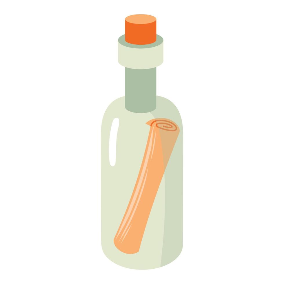 Botschaft in der Flasche. flacher Cartoon-Stil. Glasflasche mit Brief vektor