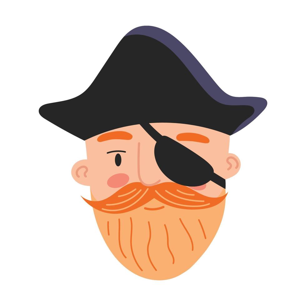 piratporträtt illustration med svart tricorne hatt och med en ögonlapp vektor