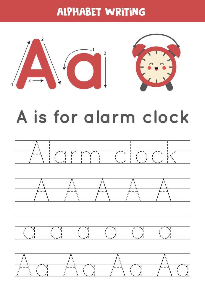lära sig engelska alfabetet för barn. bokstaven A. söt kawaii väckarklocka. vektor
