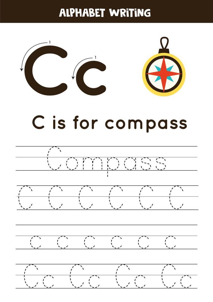 lära sig engelska alfabetet för barn. bokstaven c. handritad kompass. vektor