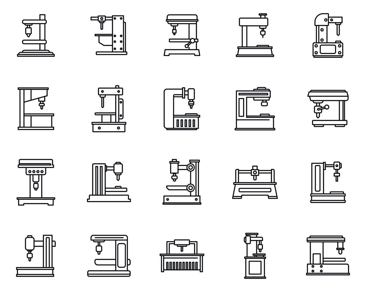 Fräsmaschine Gerätesymbole gesetzt, Umrissstil vektor