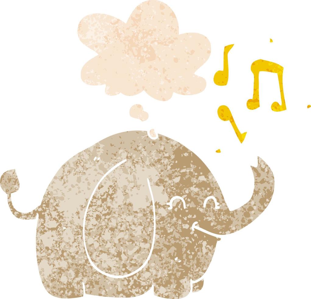 trompetender elefant der karikatur und gedankenblase im retro-strukturierten stil vektor