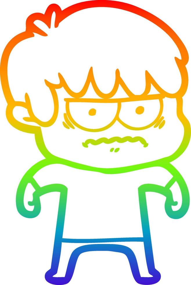 Regenbogengradientenlinie Zeichnung verärgerter Cartoon-Junge vektor