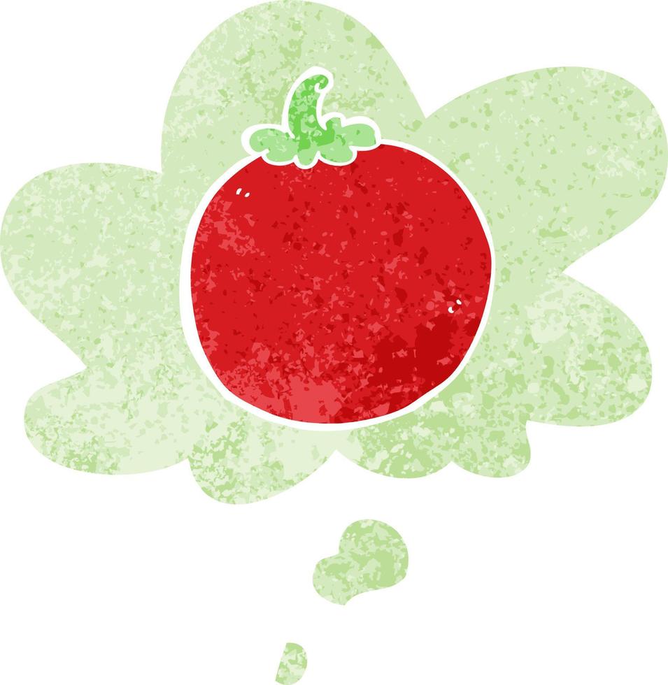 tecknad tomat och tankebubbla i retro texturerad stil vektor