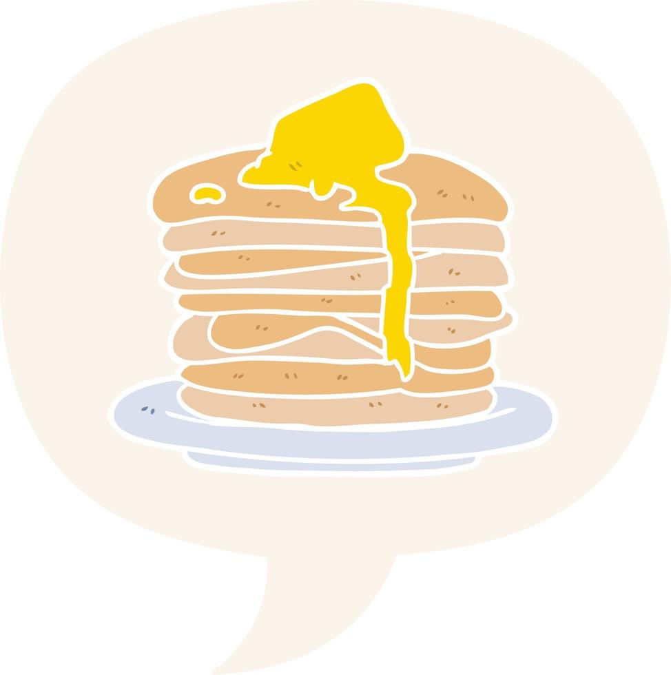 Cartoon-Stapel Pfannkuchen und Sprechblase im Retro-Stil vektor
