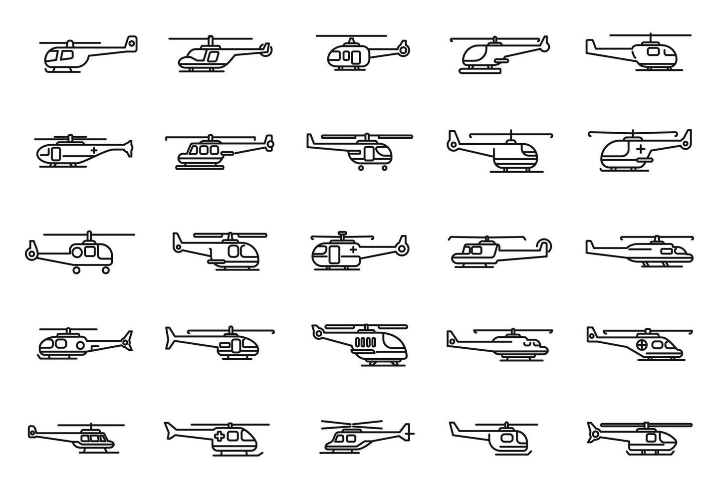 Rettungshubschrauber-Symbole setzen Umrissvektor. Luftmotor vektor