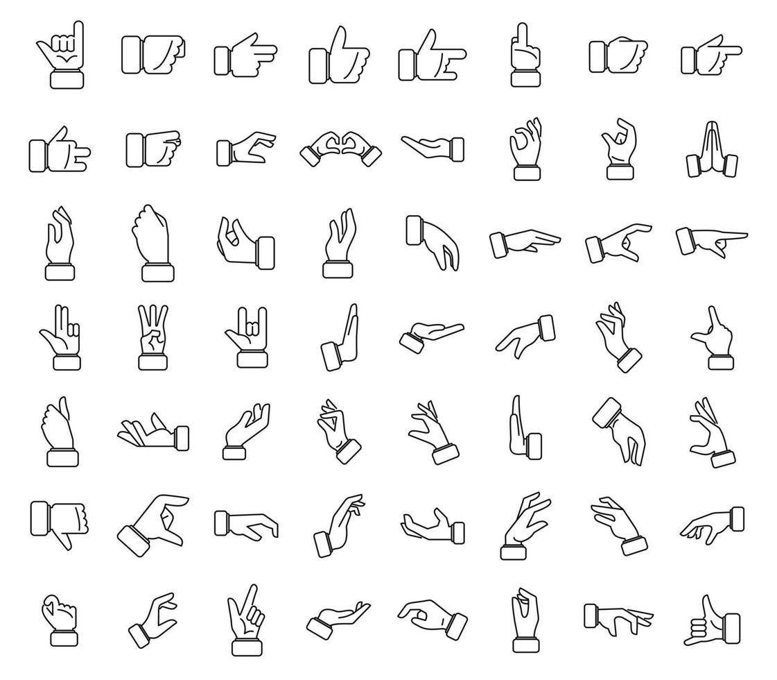 Handgesten-Symbole setzen Umrissvektor. Finger schütteln vektor