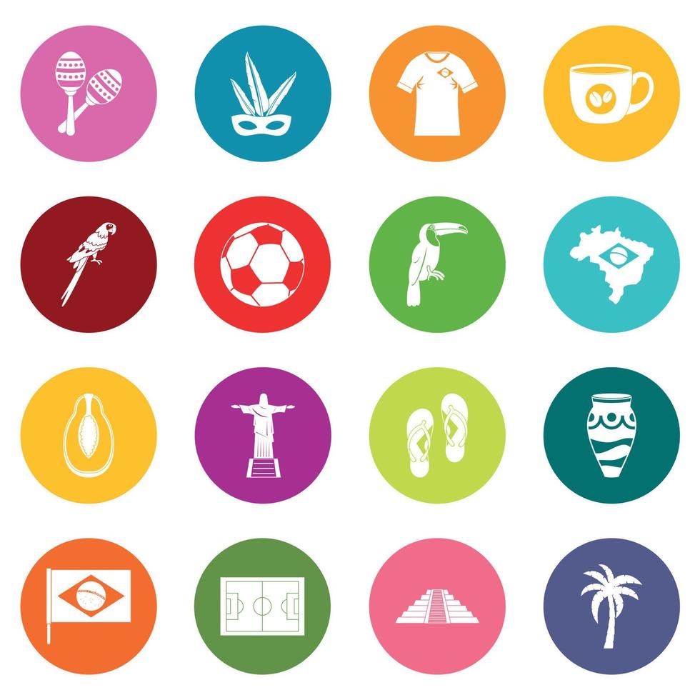 Brasilien resor symboler ikoner många färger set vektor