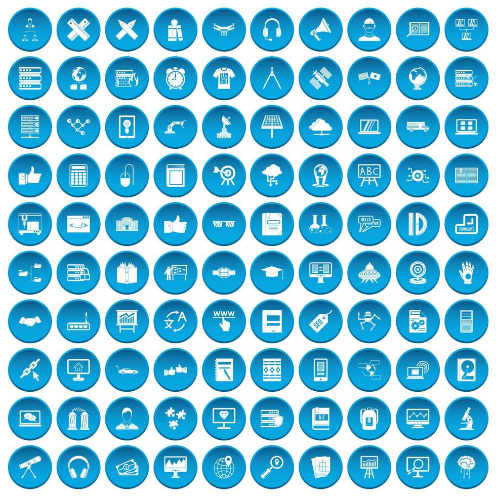 100 Symbole für Bildungstechnologie blau gesetzt vektor
