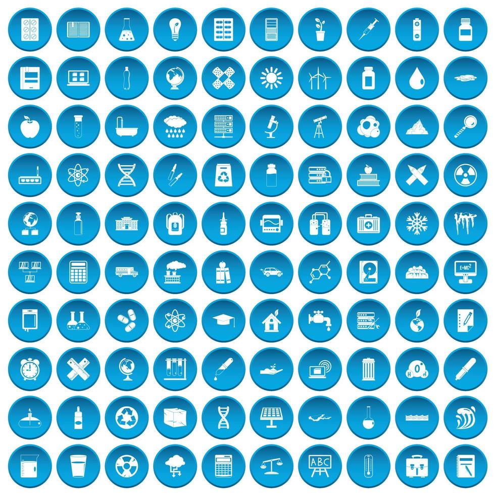 100 Chemie-Icons blau gesetzt vektor