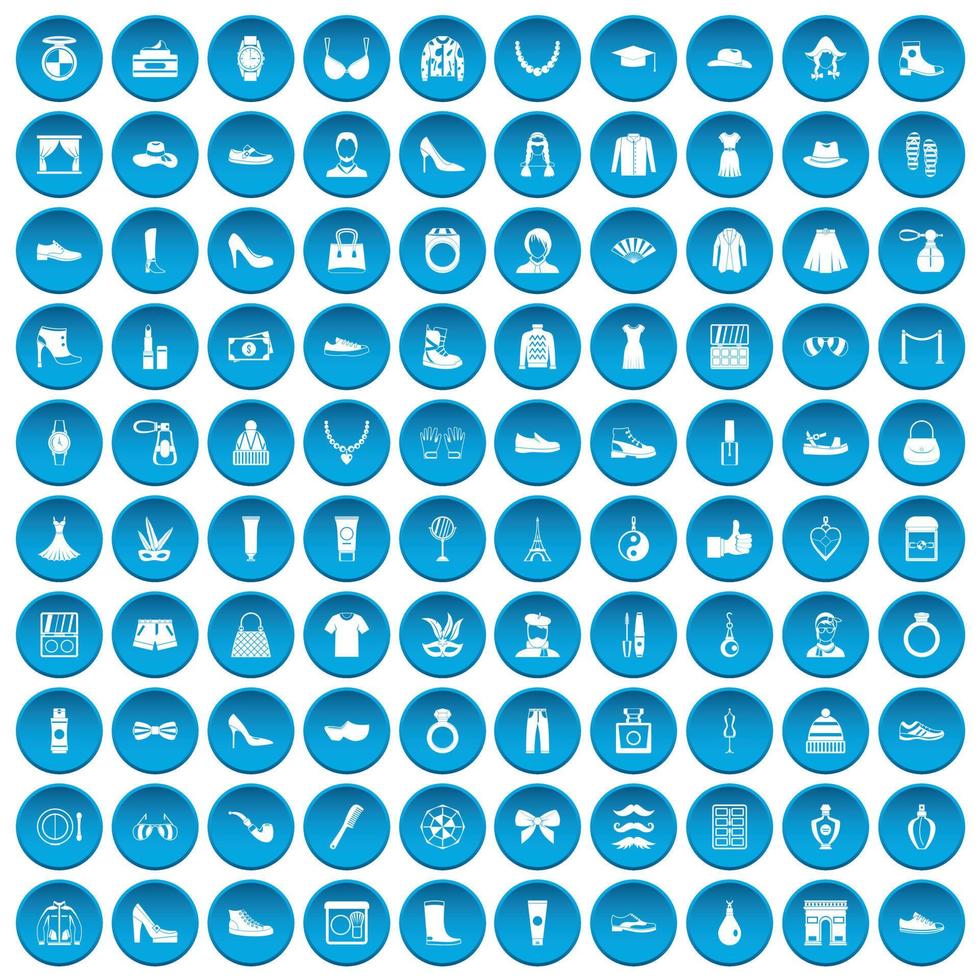 100 modische Symbole blau gesetzt vektor