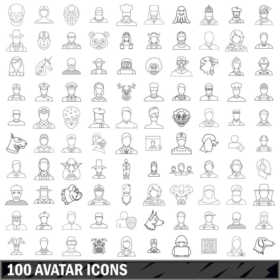 100 Avatar-Icons gesetzt, Umrissstil vektor