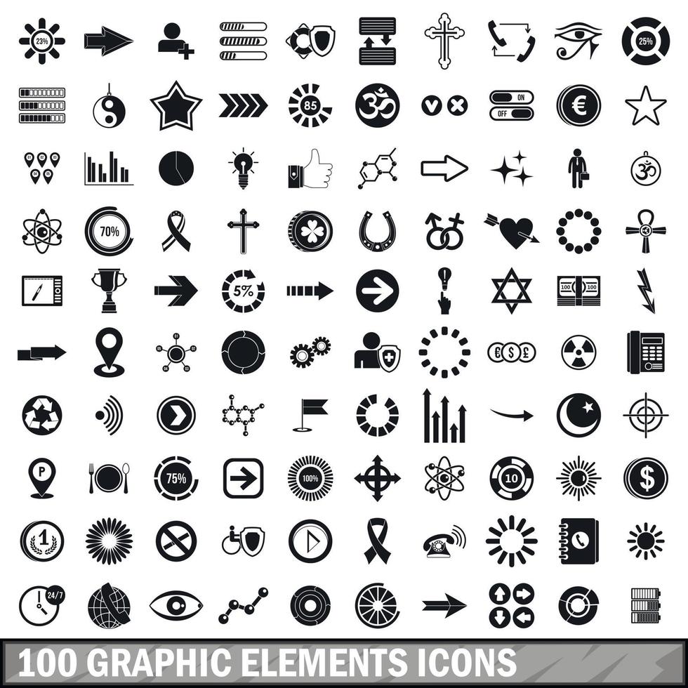 100 grafiska element ikoner set, enkel stil vektor