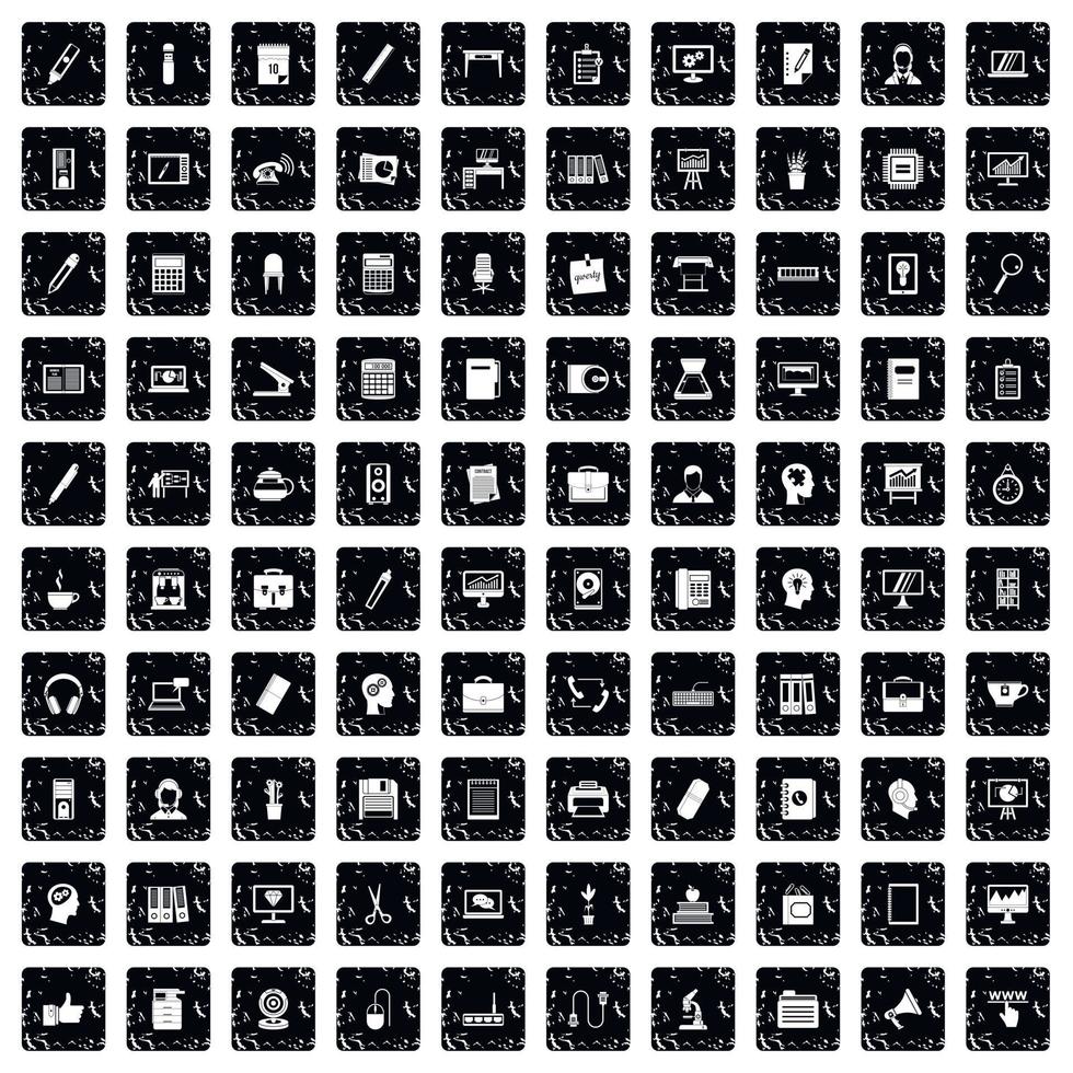 100 Arbeitsplatz-Icons gesetzt, Grunge-Stil vektor