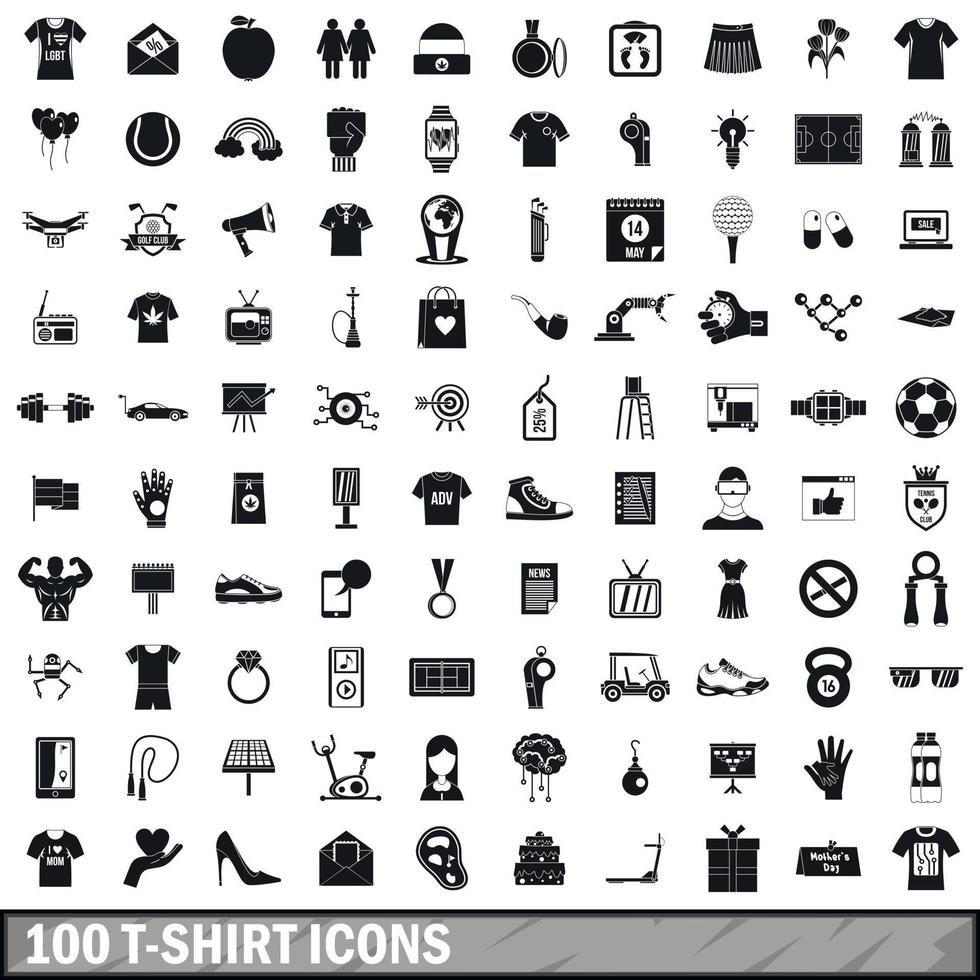 100 T-Shirt-Icons gesetzt, einfacher Stil vektor
