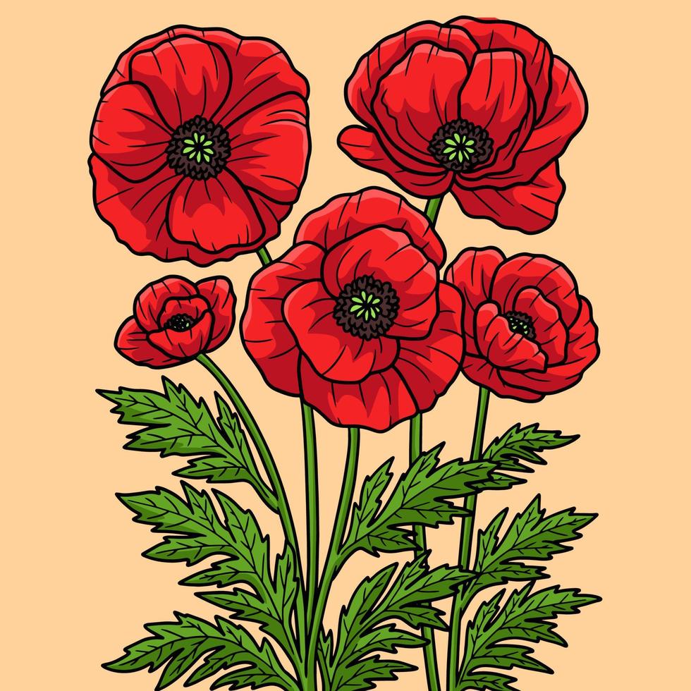 Klatschmohn Blume farbige Cartoon-Illustration vektor