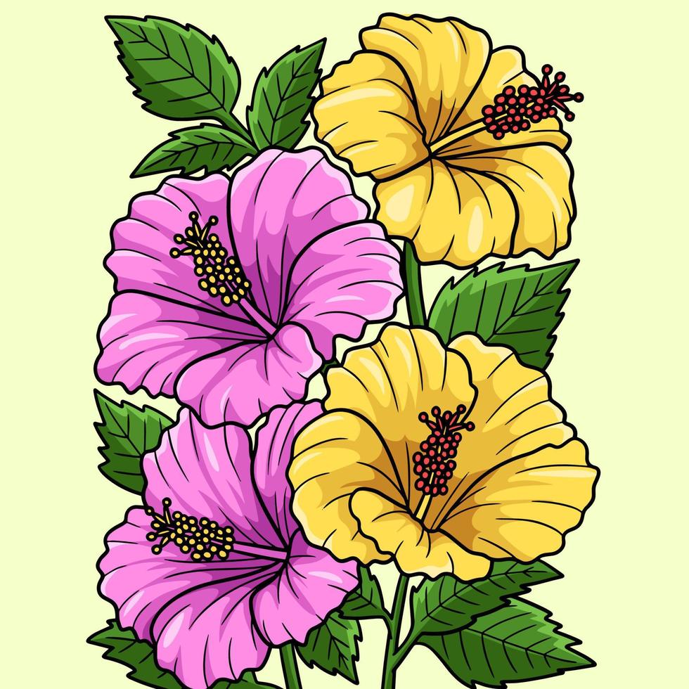 hibiskus blomma färgad tecknad illustration vektor