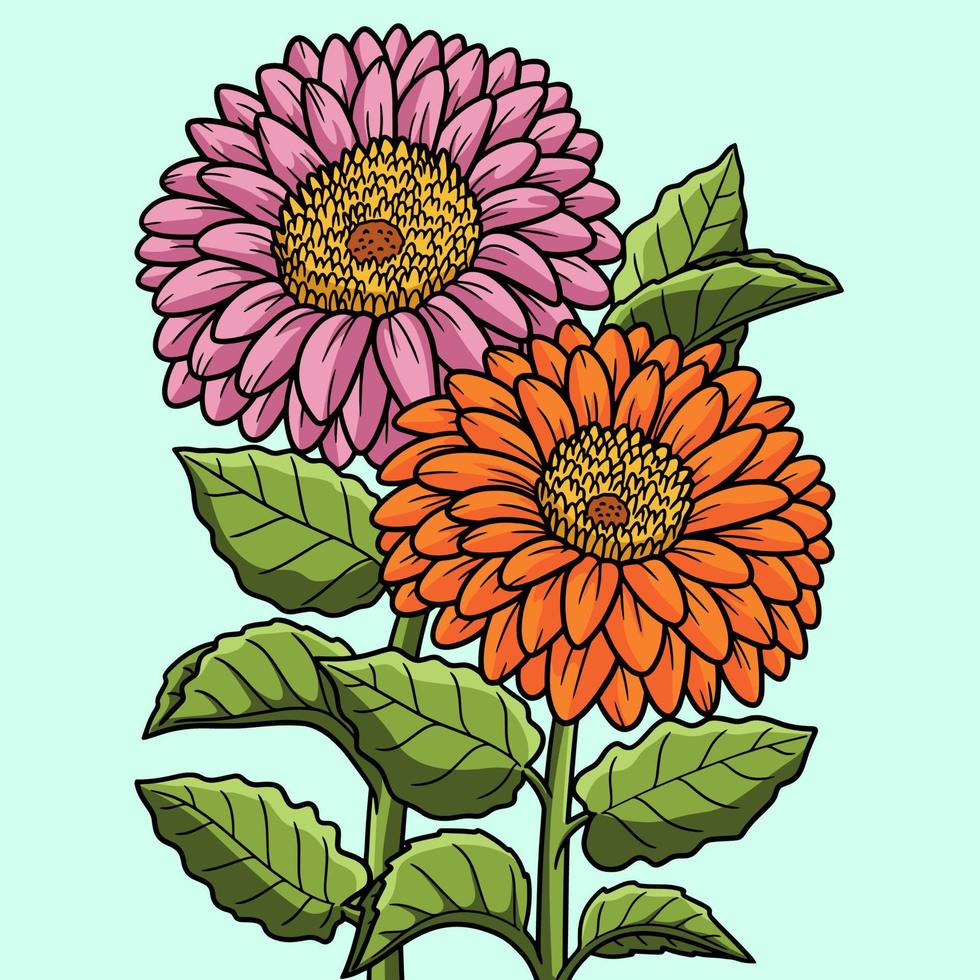 gerbera blomma färgad tecknad illustration vektor