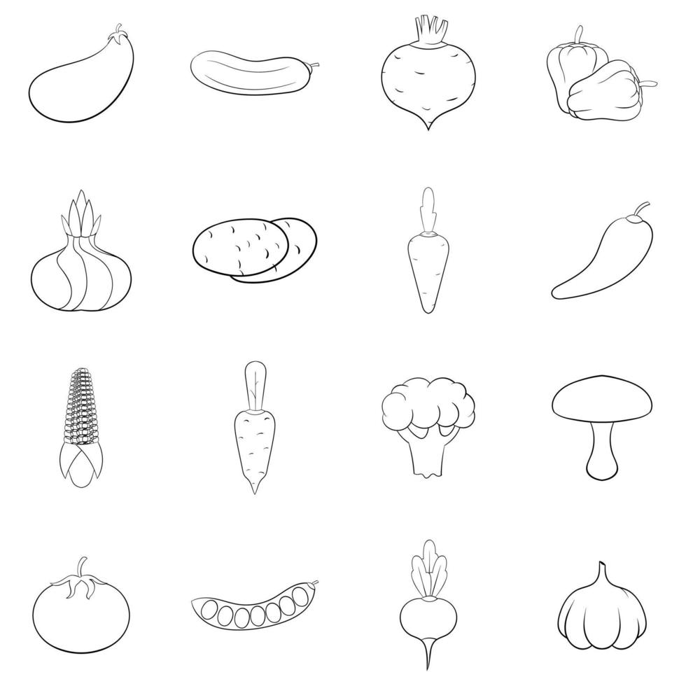 Gemüse-Studio-Icon-Set-Gliederung vektor