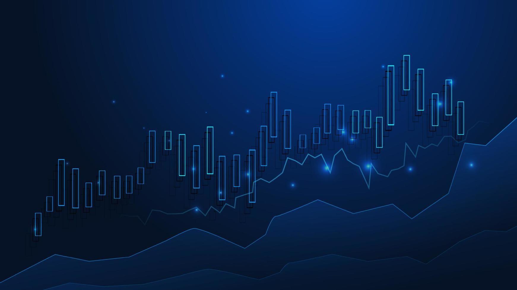 affärsljusstake diagram över aktiemarknadsinvesteringar handel på blå bakgrund. hausseartad punkt, upp trend av grafen. ekonomi vektor design