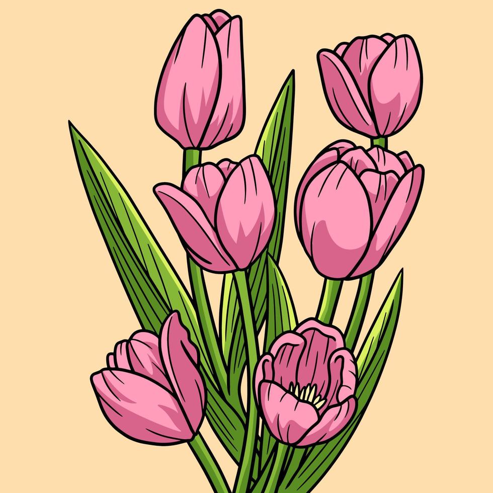 tulpan blomma färgad tecknad illustration vektor