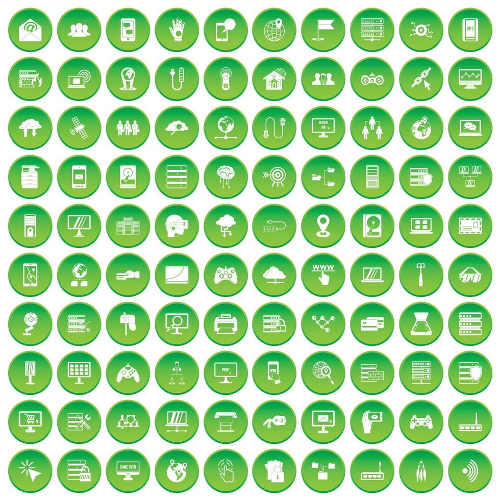 100 Netzwerksymbole setzen grünen Kreis vektor