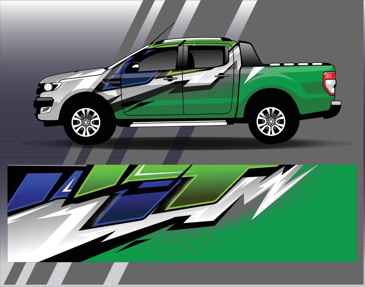 Auto-Wrap-Design-Vektor-LKW- und Fracht-Van-Aufkleber. grafische abstrakte Streifen-Rennhintergrunddesigns für Fahrzeug-Rallye-Rennabenteuer und Autorennen-Lackierung vektor