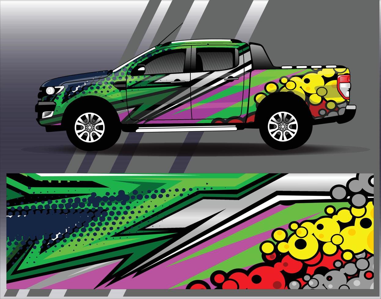 Auto-Wrap-Design-Vektor-LKW- und Fracht-Van-Aufkleber. grafische abstrakte Streifen-Rennhintergrunddesigns für Fahrzeug-Rallye-Rennabenteuer und Autorennen-Lackierung vektor